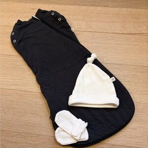 Black Baby Sleep Sack with White Hat and Mittens